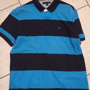 Tommy Hilfiger Men's Polo with Blue and Black Stripes